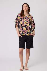 Venice Print Top Black