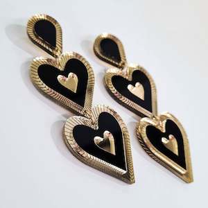 Lover Lover: Freina Double Drop Earrings Black/Gold