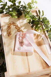 Chunky Chain Pearl Pendant Necklace Rose Gold