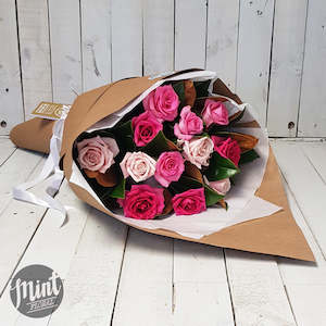 Florist: Candyfloss Pink Rose Bouquet - One Dozen - 12 Stems