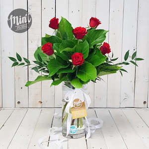 Florist: Romantic Red Rose Bouquet - Half Dozen - 6 Stems