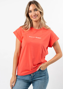 Cuff Sleeve Tee Shirt - Coral with S+G Logo