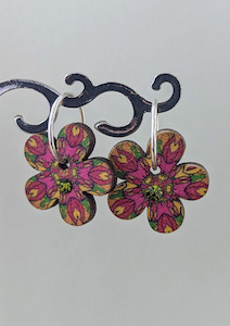 Floral Hoop Earring - Multi / Green Stone