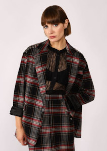 Oversized Checkered Single Breasted Blazer with Stud Appliques -Unica