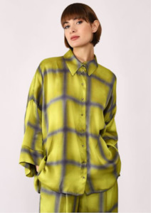 Oversized Checkered Shirt with Classic Collar - Giallo / Grigio