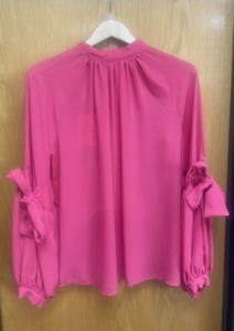 Longsleeve Blouse with Bow Detailing on Elbow - Fuxia