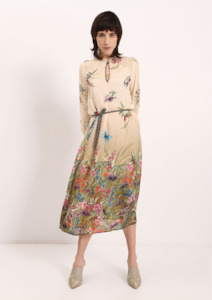 Sheer Look Floral Patterned Midi Dress with Drawstring - Multi