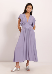 Long Solid Colour Dress with Darts and Flounces - Ametista