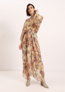 Floral Patterned Midi Dress with Transparency Effect - Rosa