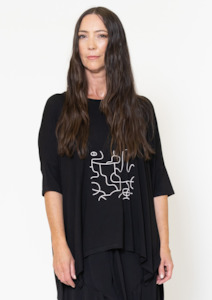 Iza Tee - Black with Maze Print