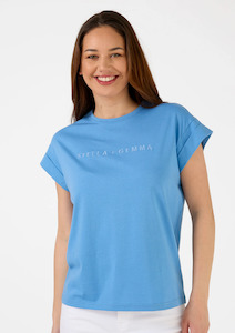 Cuff Sleeve Tee Shirt - Sky with Embroidered Logo