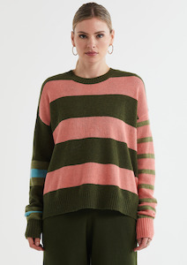 Lambswool Stripe Crew - Olive