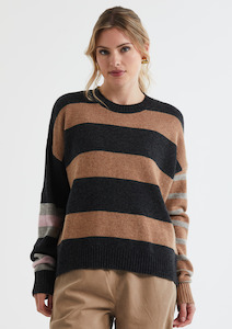 Lambswool Stripe Crew - Midnight