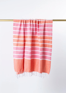 Turkish Towel - Tangerine / Coral Stripes with Tassels