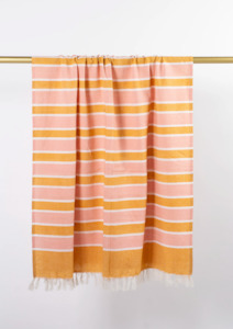 Turkish Towel - Mustard / Blush Stripes with Tassels