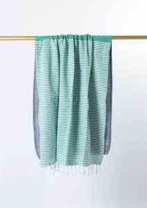 Turkish Towel - Charcoal and Green Stripes with Tassels