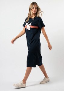 Maxie T Shirt Dress - Navy Rose Floral with Stripe