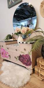 Solid oak floral dresser and mirror