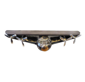 Metal Wall Art Hanging: Bomber Plane Mantle Metal & Wood Shelf Wall Hanging