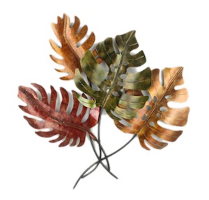 Metal Wall Art Hanging: Leaves Decorative Metal Art Wall Hanging - Red, green, gold