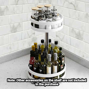 2 Tier Steel Round Rotating Portable Storage Organiser Shelf - White