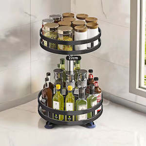 2 Tier Steel Round Rotating Portable Storage Organiser Shelf - Black