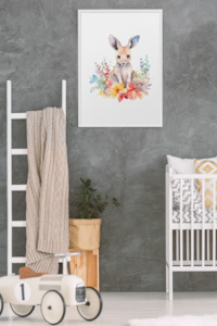 Wall Art Kids Room Decor - Watercolor Kangaroo & Flowers - Digital Download