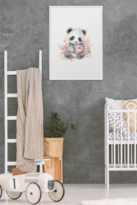 Wall Art Kids Room Decor - Watercolor Panda & Flowers - Digital Download