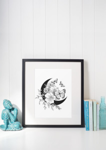 Wall Art Lash Room Decor - Moon & Flowers Art Print - Digital Download