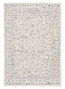 Capella Ivory Grey Medallion Tufted Wool Rug