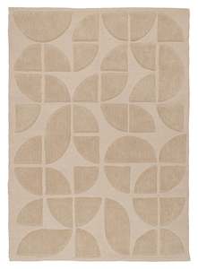 Mai Beige Geometric Washable Wool Rug