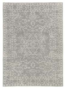 Chrissy Dark Grey Cream Traditional Distressed Washable Rug