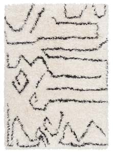 Batola Cream & Black Tribal Shag Rug