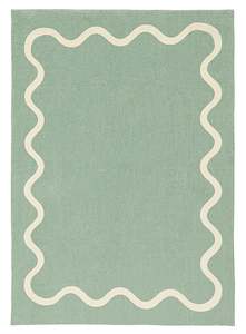 Kairo Green and Cream Wiggle Bordered Washable Rug