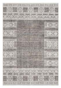 Raia Charcoal and Grey Tribal Distressed Washable Rug