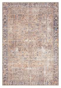 Anyel Brown and Blue Traditional Distressed Washable Rug