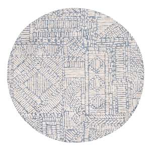 Karmen Blue and Ivory Geometric Patterned Round Rug