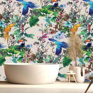 Furniture manufacturing: Birds of Paradise (neutral) Removable Bathroom Wallpaper