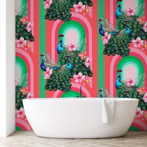 Furniture manufacturing: Peacocks in Miami Removable Bathroom Wallpaper