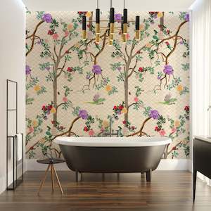 Parakeet Chinoiserie Removable Bathroom Wallpaper