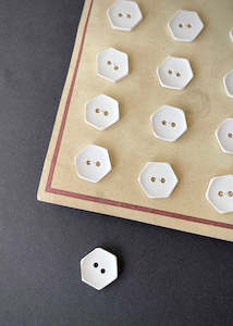 Vintage Buttons. White Hexagon, 16mm