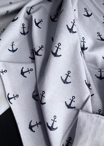 Dressmaking supply: Anchors Away! Grey. Cotton Jersey Fabric