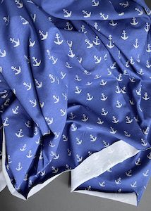 Dressmaking supply: Anchors Away! Dark Blue. Cotton Jersey Fabric