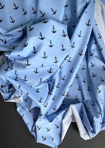 Anchors Away! Light Blue. Cotton Jersey Fabric