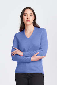 Merino Wool Long Sleeve Classic High V-Neck - Royal Merino