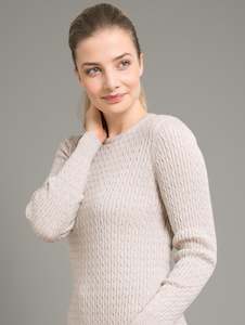 Merino Wool Long Sleeve Cable Crew Neck - Royal Merino