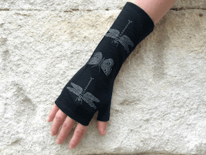 Accessories: Merino Wool Black Dragonfly Gloves - Kate Watts