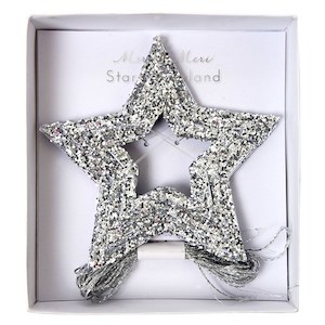 Silver Glitter Stars Mini Garland