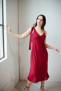 Clothing: Pūmanawa – Tie Shoulder Dress in Hearts Red