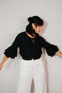 Putiputi - Frill Sleeve T-Shirt in Black